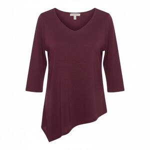 Chico's EASYWEAR Asymmetrical Diagonal Hem Tunic Top Purple V-Neck Sz 0 Small